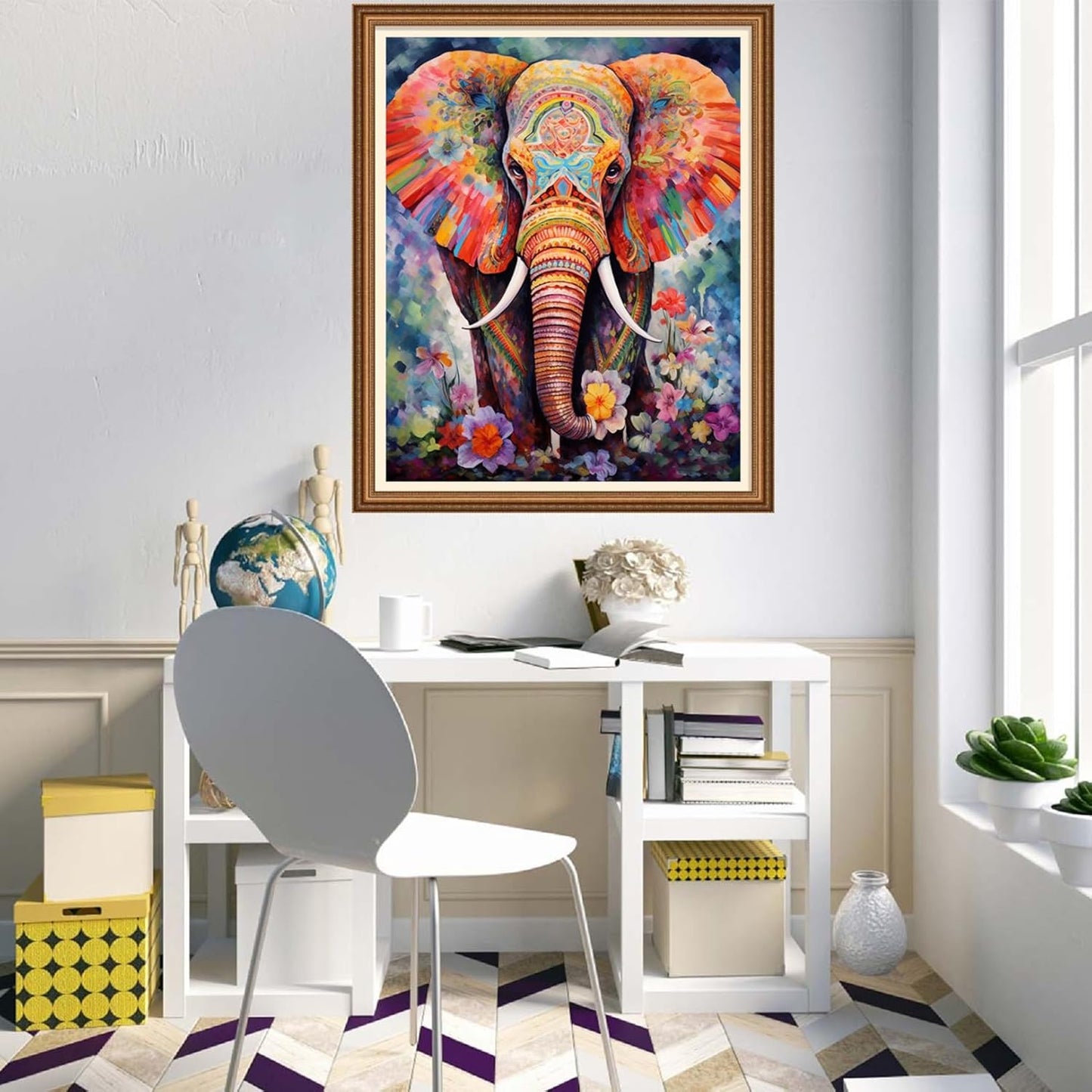 Disnesart Cross Stitch Stamped Full Embroidery Kits DIY 11CT Cotton Thread Printed DIY Needlepoint Kits Craft Needlework Set Cross-Stitch Stamped Sets-Colorful Elephant 16x20 inch