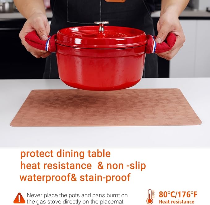 Vinyl Placemats Set of 12 Heat Resistant Easy Clean Non-Slip Place Mats for Dining Table. Faux Leather Waterproof Stain Resistant Wipeable Washable PU Table Mats(12, Coral)