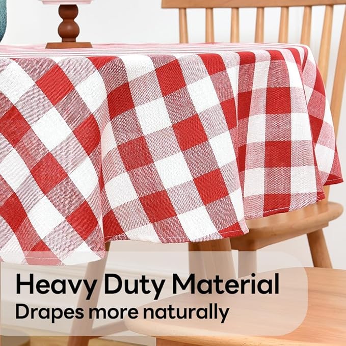 Gingham Table Cloth for Round Tables red Checkered Plaid Tablecloth Heavy Duty Cotton Blend Washable & Wrinkle Table Cover for Outdoor Kitchen Dining Picnic Camping (60 inch Diameter)