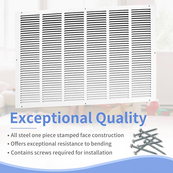 30"W x 20"H [Duct Opening Size] Steel Return Air Grille, Air Return Vent Cover for Ceiling and Sidewall - HVAC Air Vent Covers - [Outer Dimensions: 31.75"W x 21.75"H]