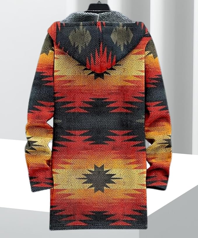 Men's Hooded Sweater Coat Knit Fleece Lined Long Cardigan Jacket with Zip Front Pocket Vintage Casual Zip Up