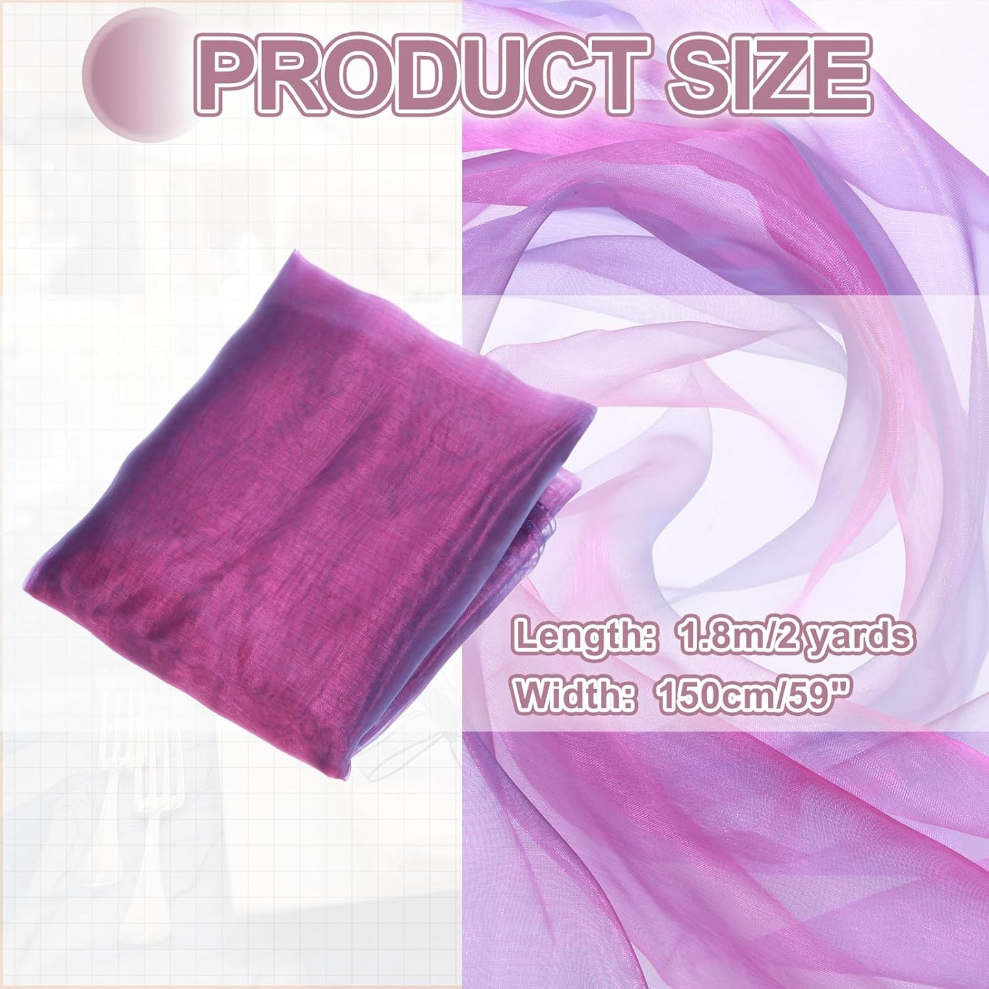 MECCANIXITY Iridescent Sheer Organza Fabric, 2 Yards x 59 Inches Solid Holographic Shiny Fabric Organza Cloth for Wedding, Curtains, Costume, Photo Background, Gradient Rose Red Blue