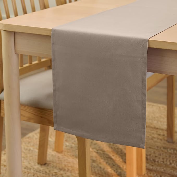 Encasa XO Table Runner 13"x104" Long | Cotton Canvas Fabric | Beige Solid Color | Machine Washable & Durable
