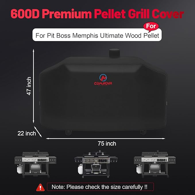 Comnova Grill Cover for Pit Boss Memphis Ultimate - 600D Wood Pellet Smoker Cover for Pitboss, 75 Inch Pellet Cover for Pit Boss Memphis Ultimate and Smoke Hollow 4 in 1 Gas Charcoal Combo Grill