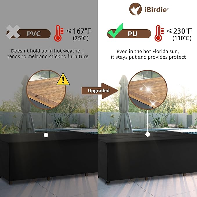 iBirdie Outdoor Patio Furniture Set Covers 160 x 120 inch fit 10 x 13 ft, 159, 157 inch Long, Waterproof Weatherproof Rectangular Cover, 600D for Outside Extra Large Dining Table and Chairs