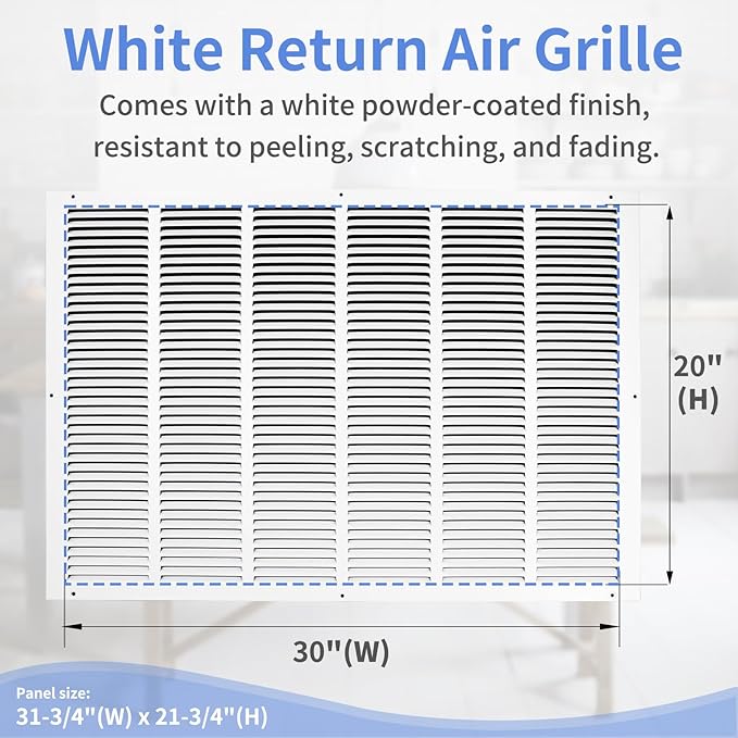 30"W x 20"H [Duct Opening Size] Steel Return Air Grille, Air Return Vent Cover for Ceiling and Sidewall - HVAC Air Vent Covers - [Outer Dimensions: 31.75"W x 21.75"H]