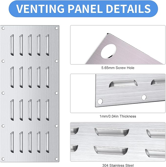 2 Pack Stainless Steel Venting Panel for BBQ Grill Accessory, 15x6.5 Inch (20-Slots), 304 Grade Metal Vent Cover for Masonry Fire Pits & Outdoor Kitchens, Weather Resistant, 15" by 6-1/2"