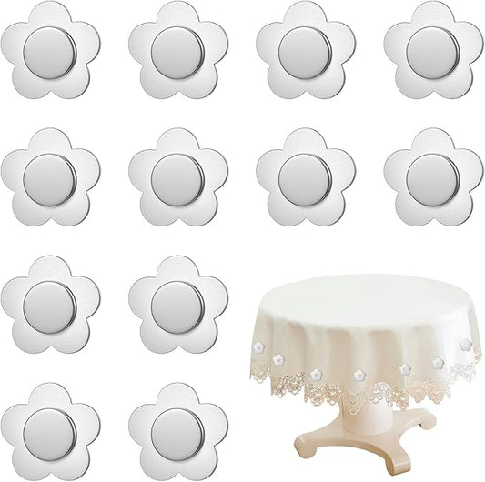 12 PCS Flower Shaped Outdoor Tablecloth Weights, Stainless Steel Table Weights for Tablecloths Windproof Magnetic Clips for Picnic Wedding Party Decor