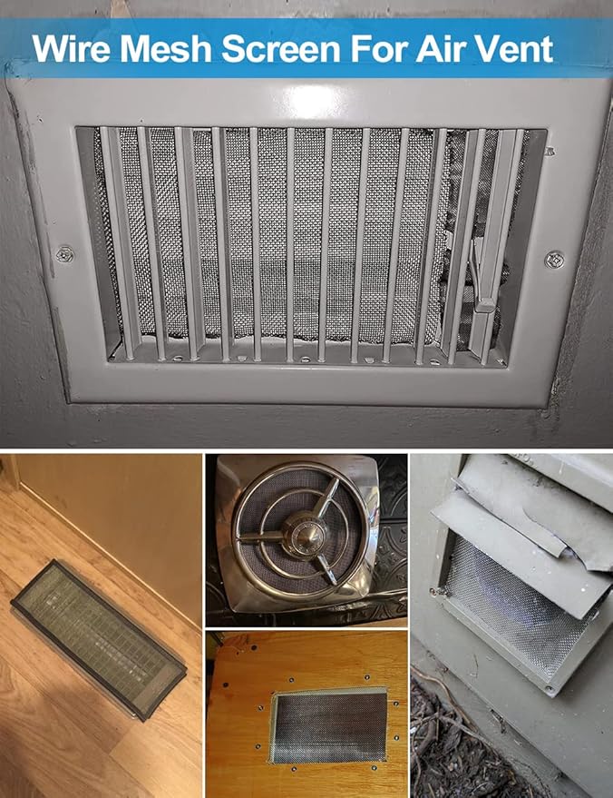 2 Pack Wire Mesh Screen 13.4'' x 9.5'' for Air Vent, 24cm x 34cm, 20 Mesh, 1mm Hole, 304 Stainless Steel Wire Mesh to Prevent Mice, Wasps, Bugs, Rodents, Mosquitoes, Spiders, Squirrels, Easy to Cut