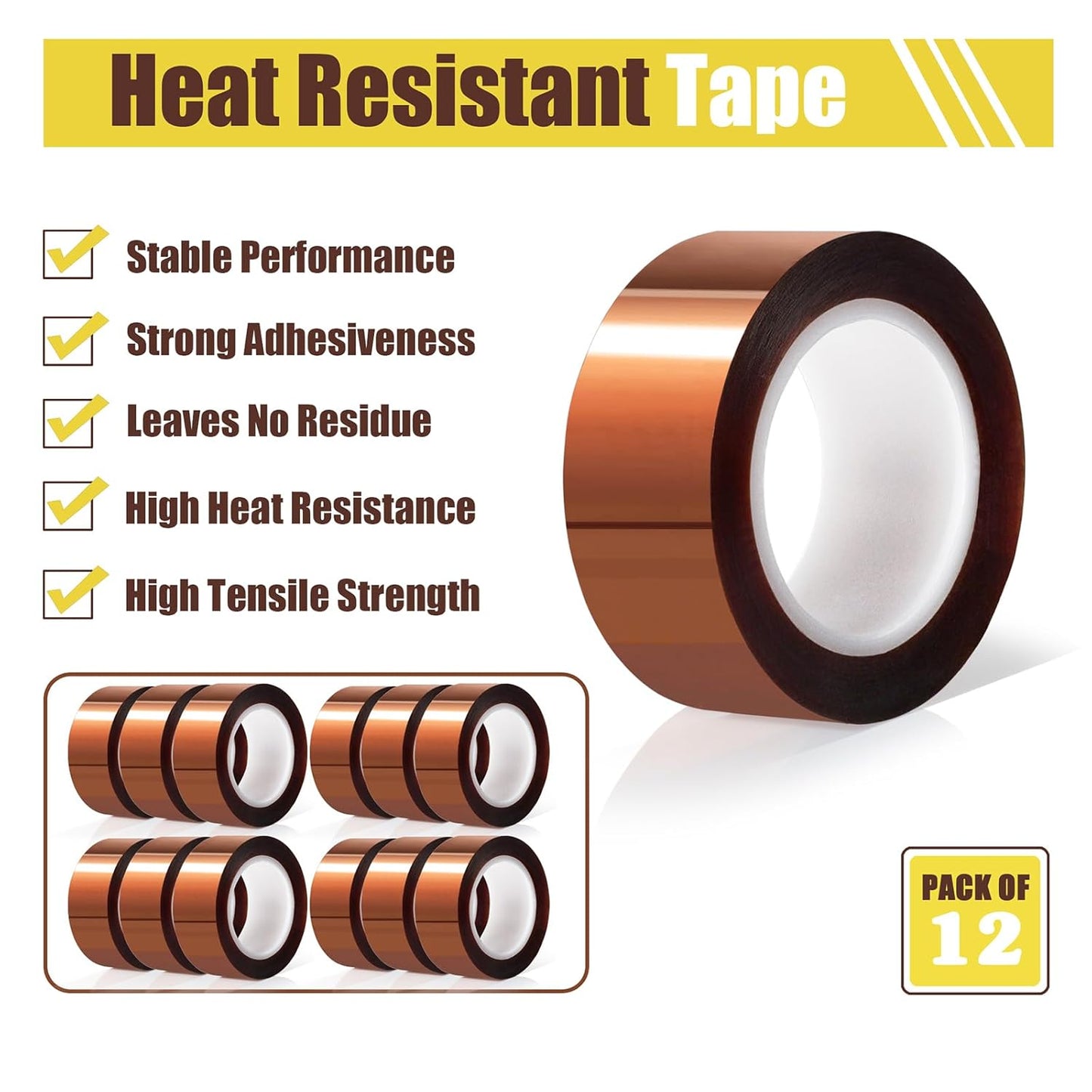 12 Rolls 20mm x16m(52FT) Heat Tape High Temperature Heat Resistant Tape Heat Transfer Tape for Heat Sublimation Press Vinyl,No Residue