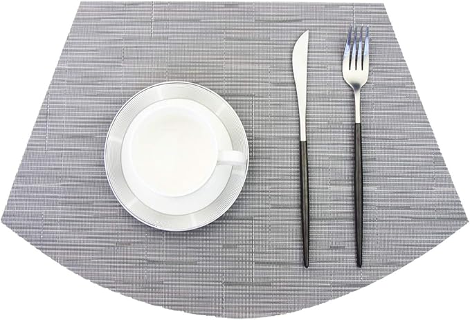 PIGCHCY Wedge Shaped Placemats Set of 6 with Centerpiece Round Mats Washable Kitchen Placemats Heat-Resistant Table Mats (Silver Grey)