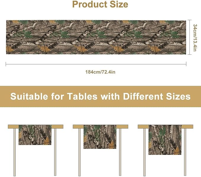 Camo Branches Table Runner, Camo Tree Hunting Oak Table Runner for Dining Home Party Cafe Holiday 13x108in