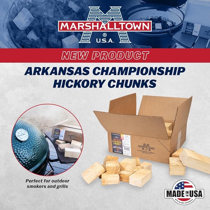 MARSHALLTOWN Arkansas Championship Hickory Chunks, 10 Pound Box of Genuine American Hickory Smoker Chunks, HCKCHNK10