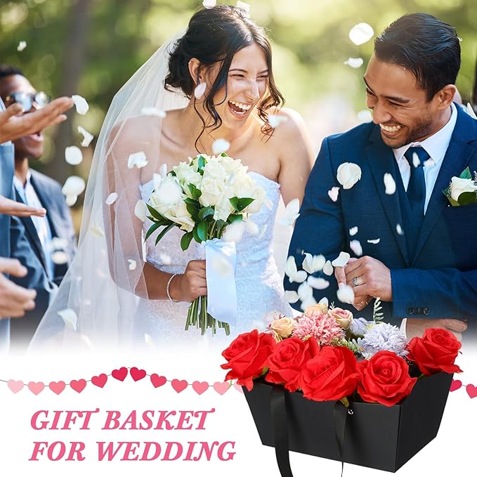 Glenmal 72 Pcs Baskets for Gifts Waterproof Empty Kraft Basket Bulk with Handles 9.8 x 6.5 x 4.3'' Gift Basket Empty to Fill for Wedding Party Christmas Valentines(Black)