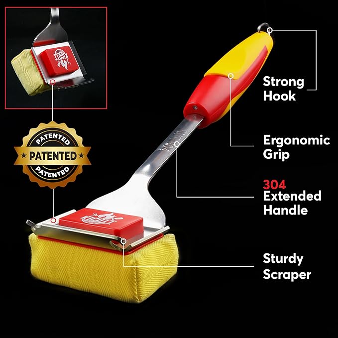 Grill Brush Bristle Free - Safe Grill Brush for Outdoor Grill, SteamWizards BBQ Grill Cleaning Brush Kit, Replaceable Head Fire Resistant Grill Scraper Tool, Dishwasher Safe, Gift for Men/Dad