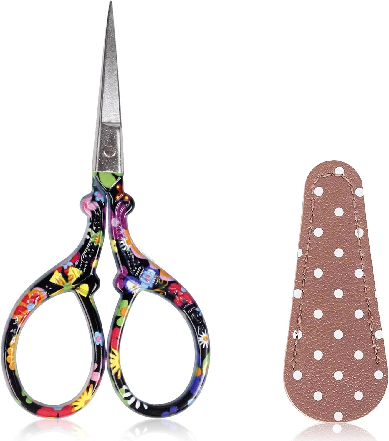 BIHRTC Little Sewing Scissors 4.5Inch Embroidery Scissors with Artificial Leather Cover Stainless Steel Scissor DIY Tools Dressmaker Small Shears for Handicraft DIY Tool Crafting Thread Art Work