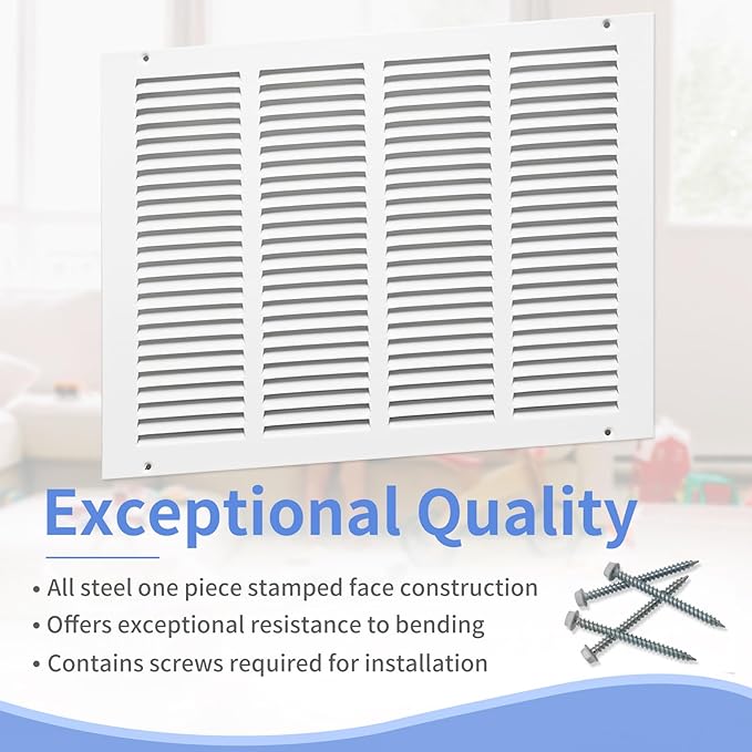 16"W x 12"H [Duct Opening Size] Steel Return Air Grille, Air Return Vent Cover for Ceiling and Sidewall - HVAC Air Vent Covers - [Outer Dimensions: 17.75"W x 13.75"H]