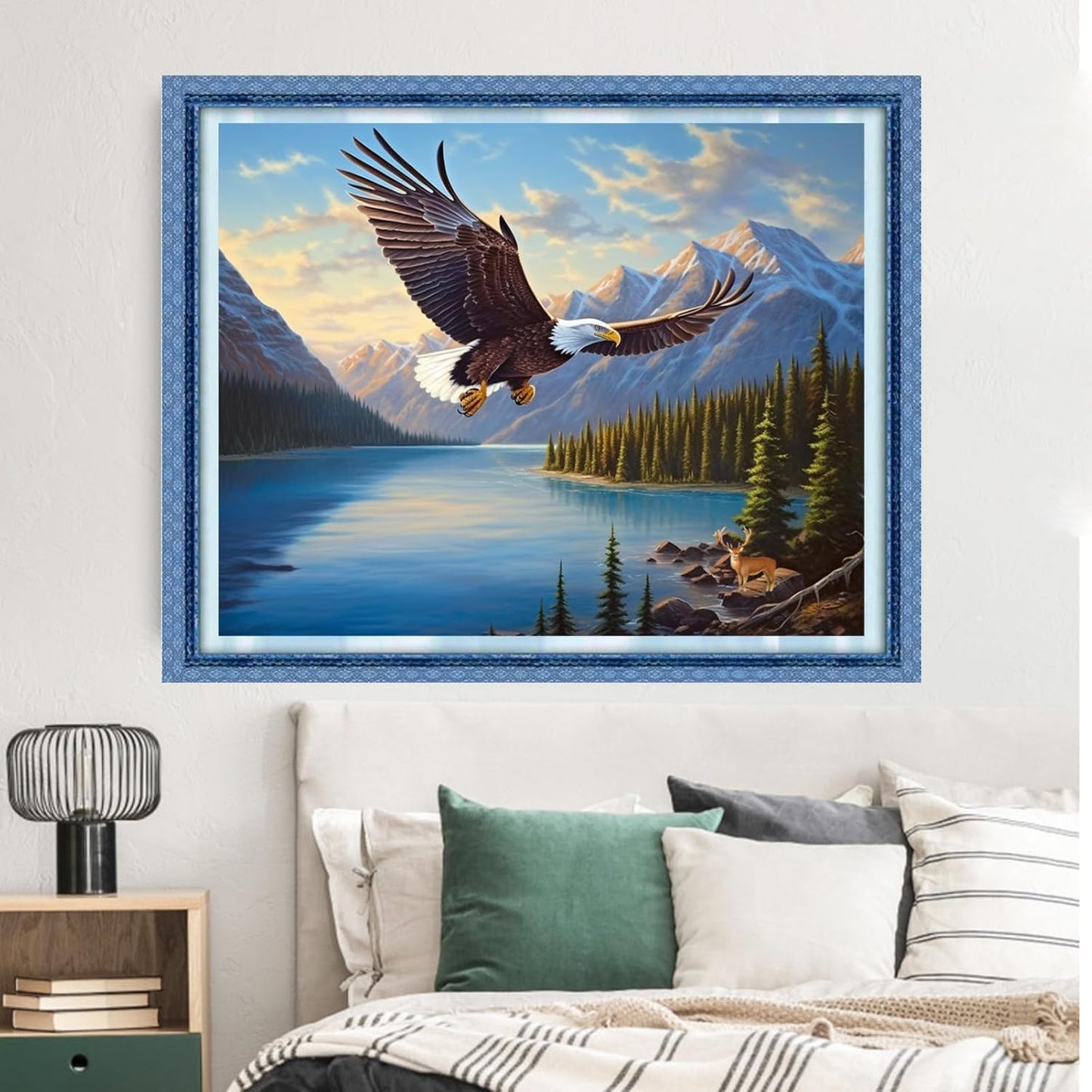 Dimxvean Stamped Cross Stitch Kits,Cross Stitch Kits for Adults Beginners,Embroidery Kits Full Range of Cross Stitch Stamped Kits Needlepoint Kits Cross Stitch Patterns-Eagles foraging lake 16x20 inch