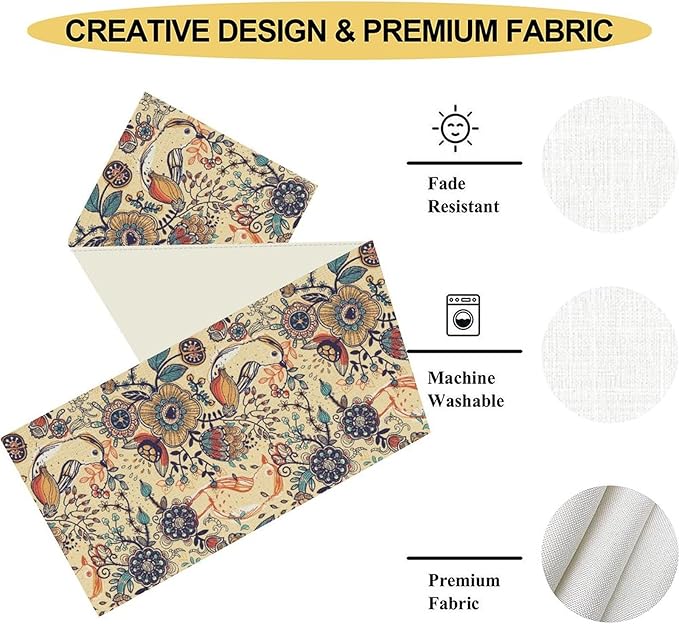 Beige Paisley Table Runner, Rustic Damask Antique Floral Flower Retro Boho Swirled Pattern Print Vintage Table Center Decor for Family Kitchen and Living Room Indoor Table Decorations, 13" X 36"