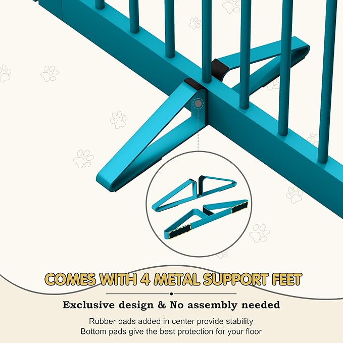 Freestanding Pet Gates with Walk Through Door, Dog Indoor Fence, Dog Gate for The House, Doorway, Stairs, Extra Wide Pet Gate, Support Feet Included, 120 Inch Wide, 6 Panels 24" Tall, Blue