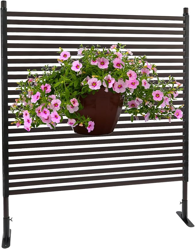 Outdoor Privacy Screens Freestanding, 47" W x 59" H Metal Slatted Decorative Screen and Panels with Stand, Brown Backyard Privacy Panels for Garden Patio