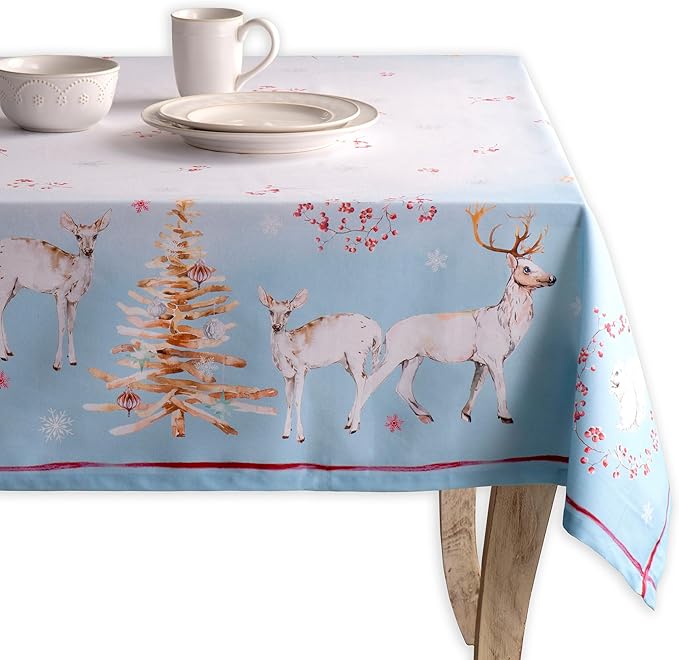Maison d' Hermine Table Cloth Rectangle Table 100% Cotton 70 x 90 Inches Fall Tablecloth Reusable Everyday Use for Thanksgiving Christmas Decorations Dining Farmhouse Party (Fairy Tale Forest)