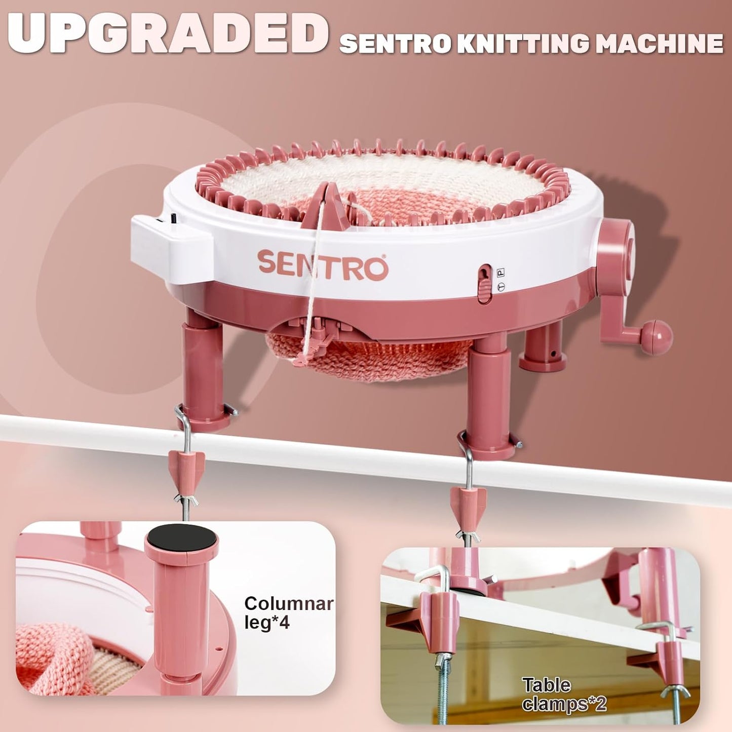 SENTRO Upgraded 48 Needle Knitting Machine, Circle Knit Loom Machine with Row Counter and Hand Crank,Crochet Knitting Loom Machine for Beginners and Seasoned Knitters (Upgraded 48Pink)
