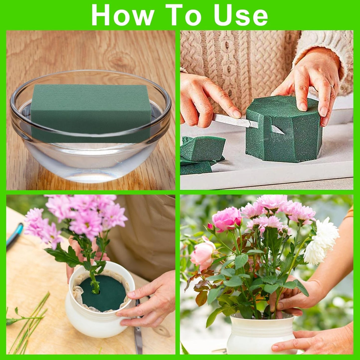 CCINEE 8 Pcs Floral Foam Bricks,Mini Florist Flower Foam Green Blocks Supplies for Fresh and Artificial Flower Arrangements Crafts DIY (Pack of 2)