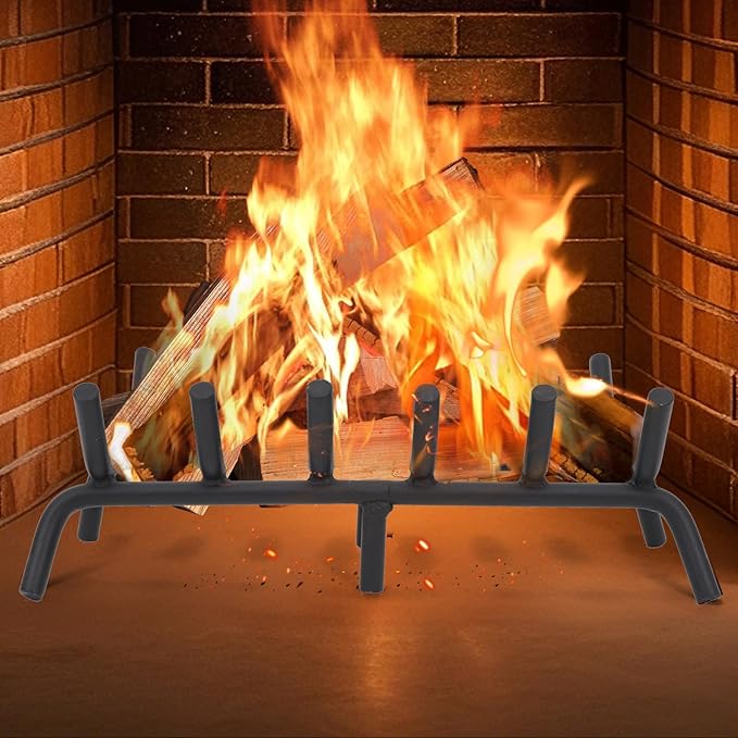 Fireplace Grate 20 inch - Fireplace Log Grates Heavy Duty Solid Round Steel | Fireplace Log Holder No Assembly | Burning Wood Log Rack for Indoor Chimney Hearth & Outdoor Camping