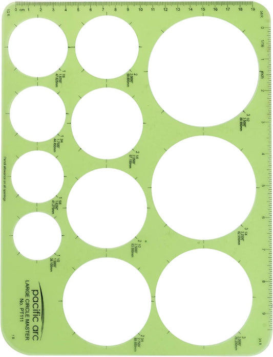Pacific Arc Template: Large Circle Master, 11 Circles, 1.5" to 3.5" 8.5" x 11"