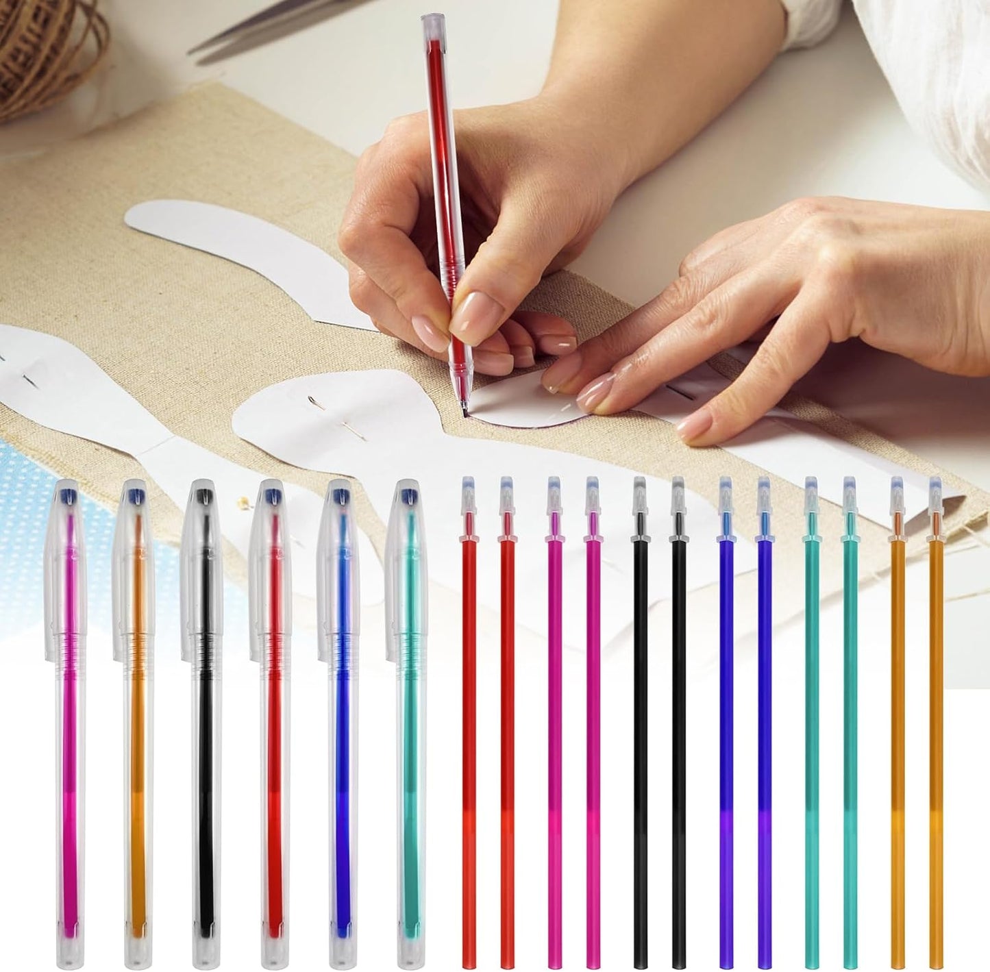 48pcs Heat Erasable Pens for Fabric, Assorted Colors, Fabric Pens for Sewing Erasable for Quilting Sewing DIY Dressmaking Fabrics Tailors Chalk