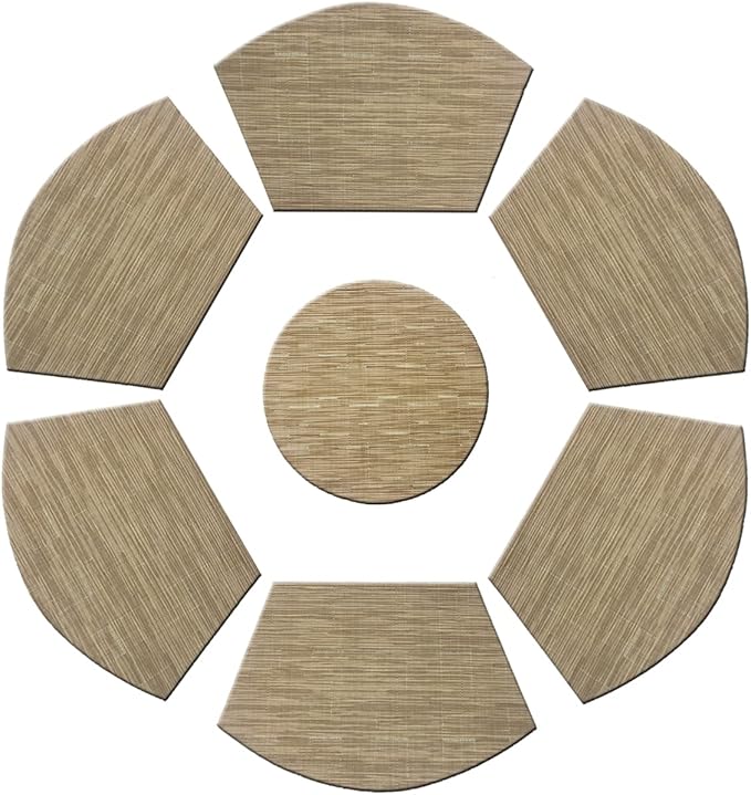PIGCHCY Wedge Shaped Placemats Set of 6 with Centerpiece Round Mats Washable Kitchen Placemats Heat-Resistant Table Mats(Beige)
