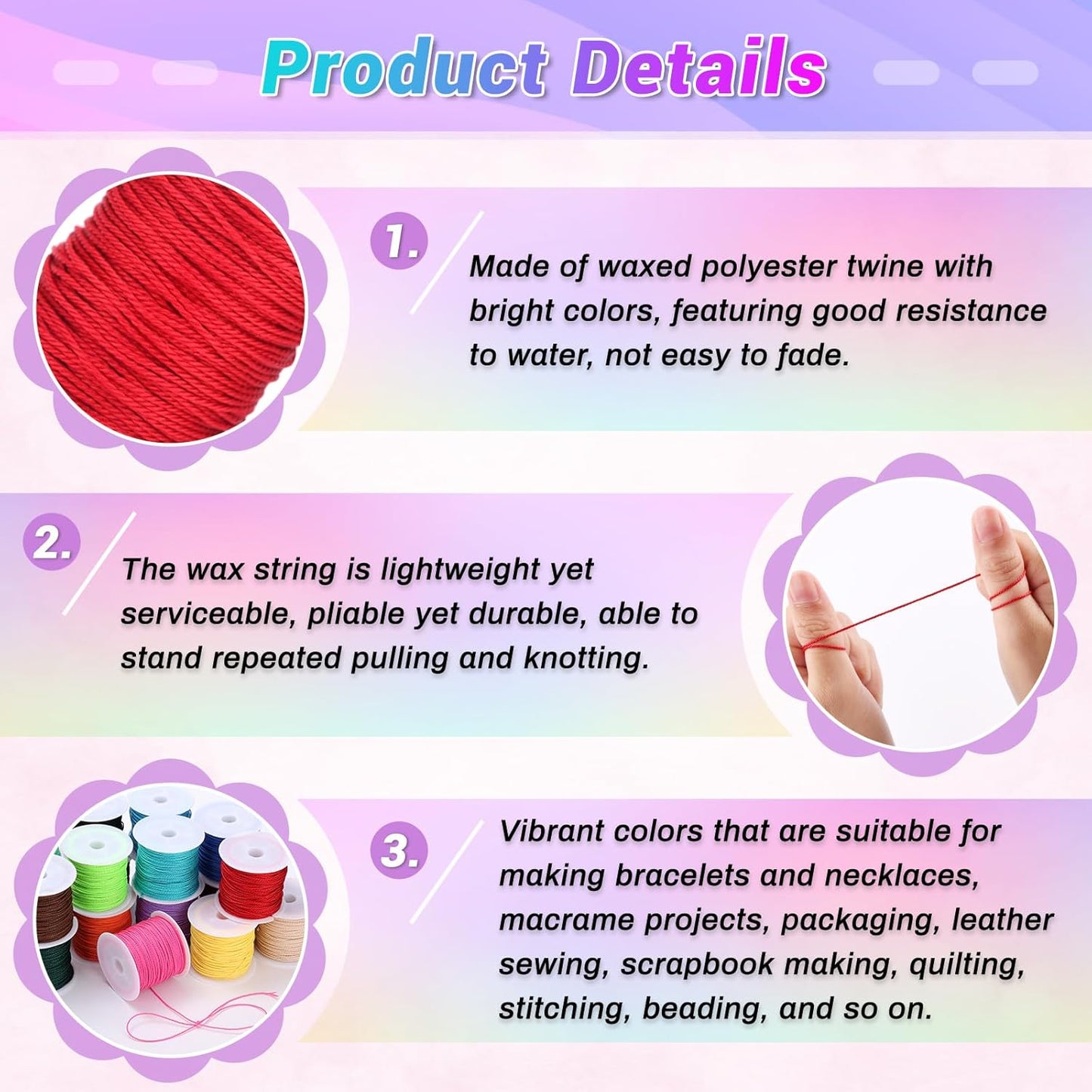 Cridoz 20 Rolls Wax String for Bracelet Making, Waxed Thread Bracelet Cord, Waxed Polyester Cord Bracelet Rope for DIY Bracelets, Necklace and Macrame