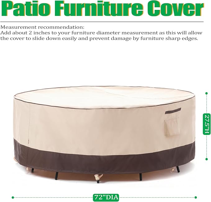F&J Outdoors Patio Furniture Covers Waterproof UV Resistant Rip-stop Fabric Outdoor Table Cover Round Furniture Cover, 72" Dia x 27.5" H