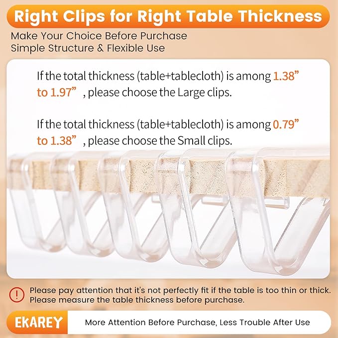 24 Pieces Clear Tablecloth Clips, Durable Plastic Table Cover Holders, Windproof Transparent Clamps for Securing Tablecloths Indoor Outdoor Party, Wedding, Christmas Event, Picnic, Camping (24, Small)