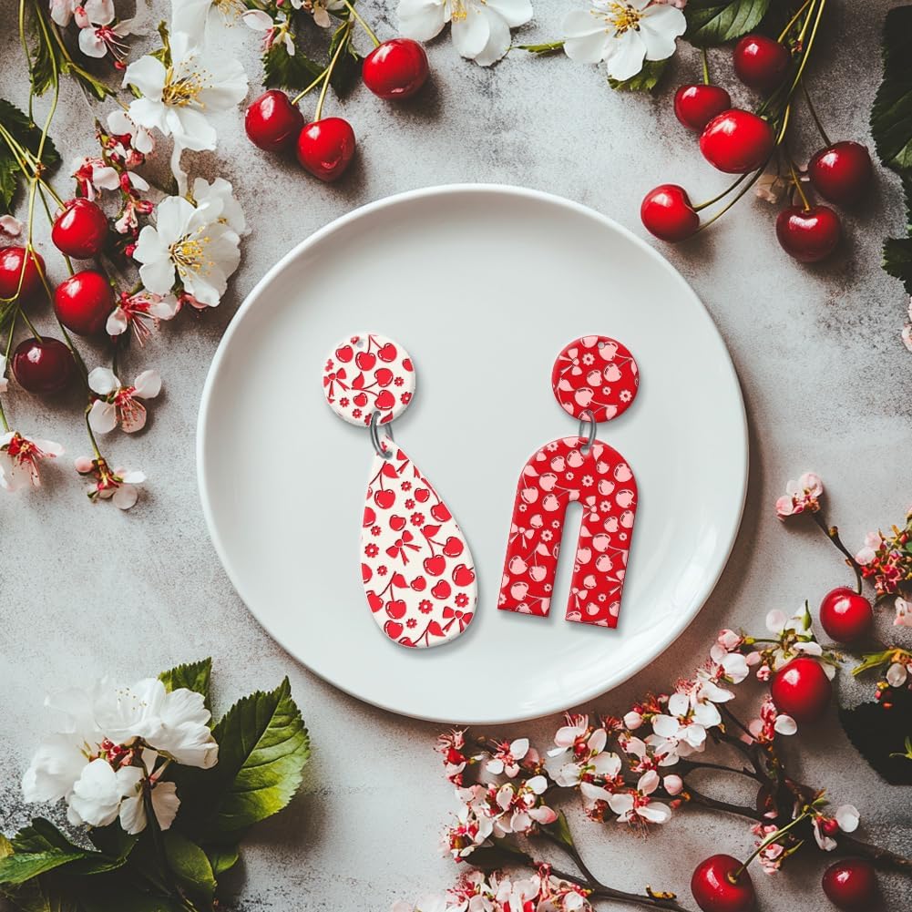 CHGCRAFT Cherry Polymer Clay Texture Sheets Flowers Bow Silicone Texture Stamp Clay Modeling Pattern Pad Texture Sheets for Polymer Clay Making Earrings Jewelry