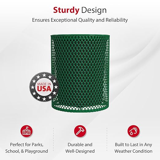 Leisure Craft Heavy-Duty 32 Gallon Receptacle, Portable, Liner Included, Made with Heavy-Gauge Metal and a Durable Thermoplastic Coating, Commercial Outdoor Park Receptacle, Made in The USA