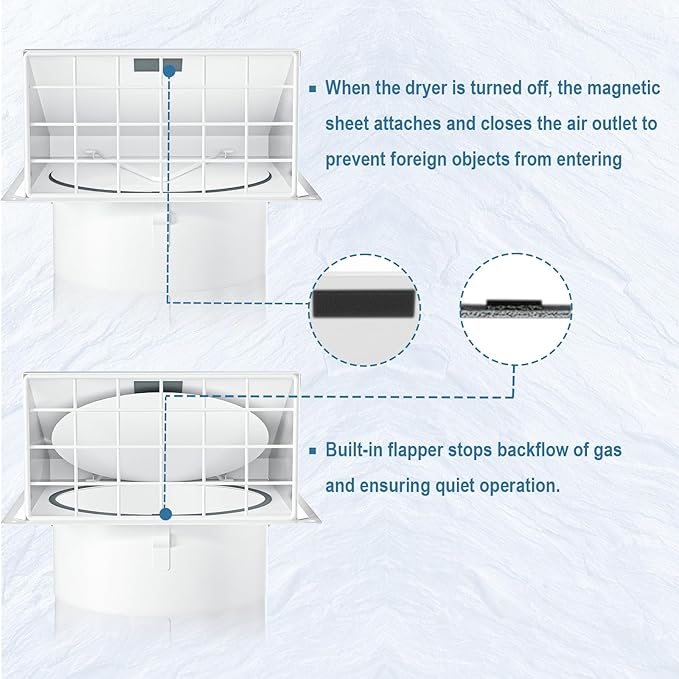 Hon&Guan Dryer Vent Cover Outside with Removable Mesh, Wall Mount Extractor Vent with Rubber Cushioned Non-Return Flap, Metal Outside Dryer Vent Cover for House (White, 4 Inch)