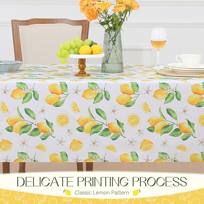 Romanstile Summer Rectangle Plastic Tablecloth, 100% Waterproof Oil-Proof Lemon PVC Table Cloth, Heavy Duty Vinyl Table Cover for Dining, Camping, Picnic, Outdoor - 54 x 120 Inch, Lemon