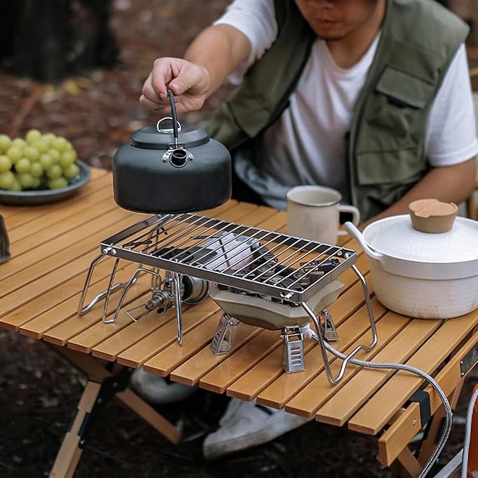 Folding Camping Grate, Stainless Steel Adjustable Height Campfire Grill, Thicker Cooking Racks with Draining Function, Portable Backpacking Grill for Outdoor Camping Picnic BBQ