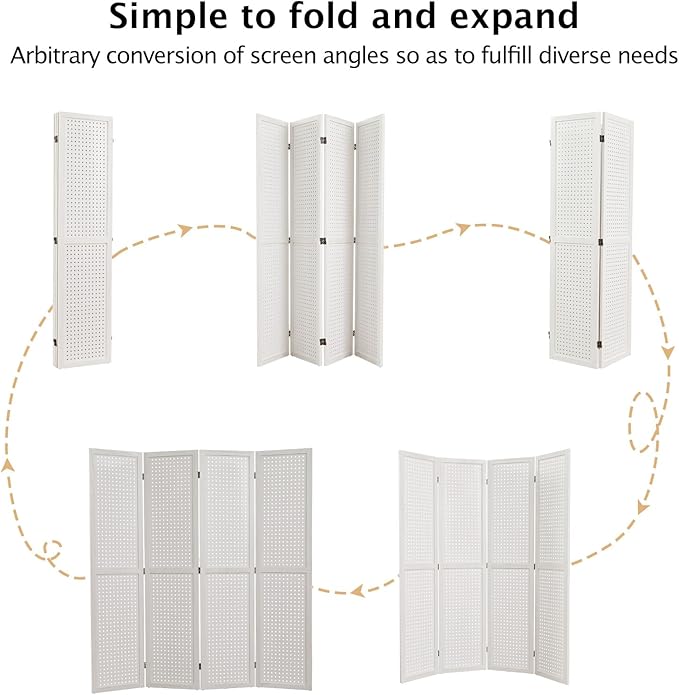 Room Divider Freestanding Folding Pegboard Privacy Screen 4-Panel Display Stand for Jewelry Craft Shows Retail Natural Wood Portable Space-Saving