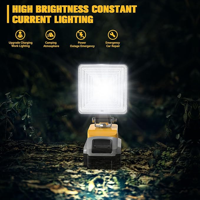 Ecarke Led Work Light Compatible with DeWalt 20v Battery, Portable Led Flood Work Light with Low Voltage Protection, USB & Type-C Charging Port, for Outdoor Camping Hiking Fishing Emergency
