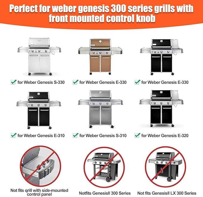 Stainless Steel 7524 Grill Grates & 7621 Flavorizer Bars, 65505 Heat Deflectors for Weber Genesis 300 Series with Front Control Knob, Replacement for Genesis E310 S310 E/S320 E/S330 Gas Grills