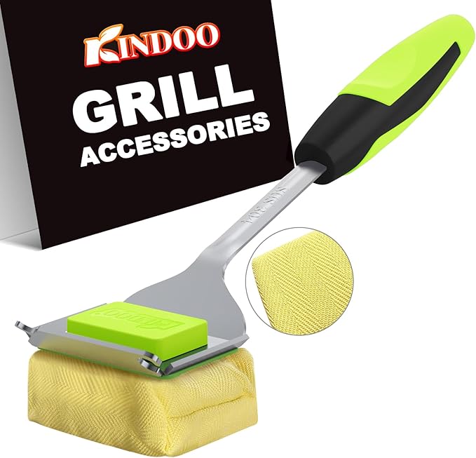 Grill Brush Bristle Free for Outdoor Grill, Steam Grill Cleaning Brush Replaceable BBQ Cleaner Brush Head,Extended Handle, Safe Grill Brush for Cast Iron Stainless-Steel Grates，Light Green