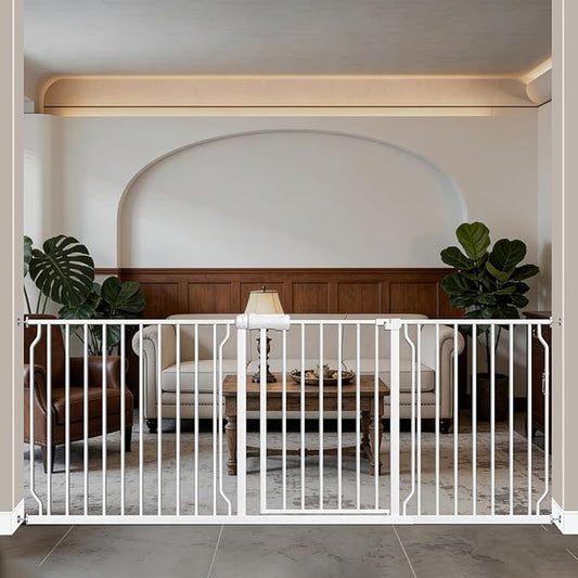 WAOWAO Baby Gate 76.38-81.07" Extra Wide Pressure Mounted Walk Through Swing Auto Close Safety White Metal Toddler Kids Child Dog Pet Puppy for Stairs,Doorways,Kitchen