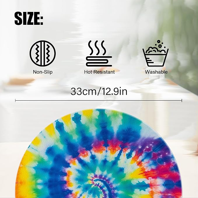Faux Leather Placemats Set of 4,Colorful Spiral Tie-Dye Ding Table Round Placemat Soft and Easy Storage Heat-Resistant Waterproof Non-Slip Place Mats for Bedroom Decoration,13inch