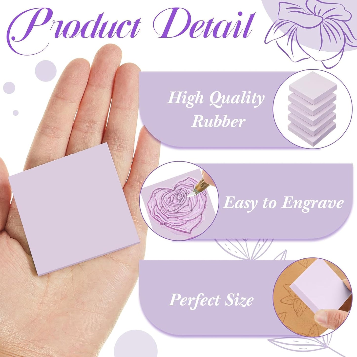 Frienda 24 Pcs 2" x 2" Rubber Carving Blocks Linoleum Blocks for Printmaking, Stamp Making, DIY Crafting, Scrapbook, Painting, Soft and Easy to Carve (Light Purple)