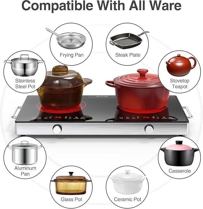 VBGK Electric Cooktop,110V 2400W Electric Stove Top with Knob Control,9 Power Levels, Kids Lock & Timer,LED touch control,Overheat Protection Electric stove,24 Inch desktop 2 burner