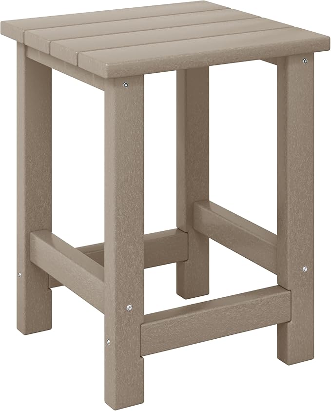 Costaelm Kids Outdoor Side Table, Small Patio HDPE Adirondack Square Table, Porch End Table for Outside Pool Garden, Weathered Wood