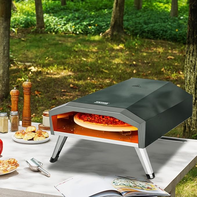 VEVOR Propane Pizza Oven, 13 Inch Gas Pizza Maker with Rotatable Pizza Stone, Portable Pizza Grill with Foldable Leg, Waterproof Carry Bag, Stainless Steel Gas Pizza Cooker for Outside Camp Backyard
